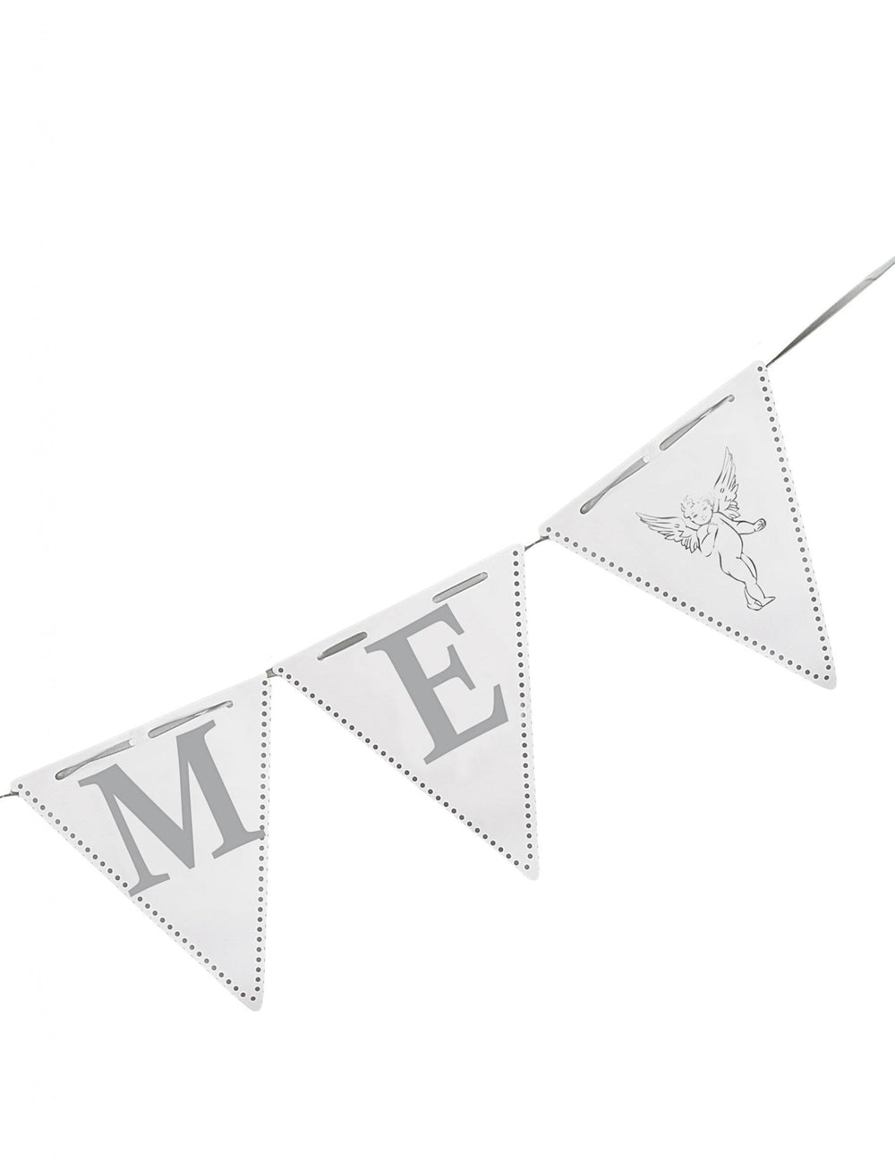 Détail des lettres et de l'ange de la guirlande fanions baptême