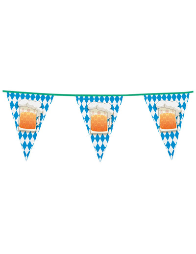 Guirlande à fanions fête de la bière pour décoration bleu et blanc avec motifs chopes de bière