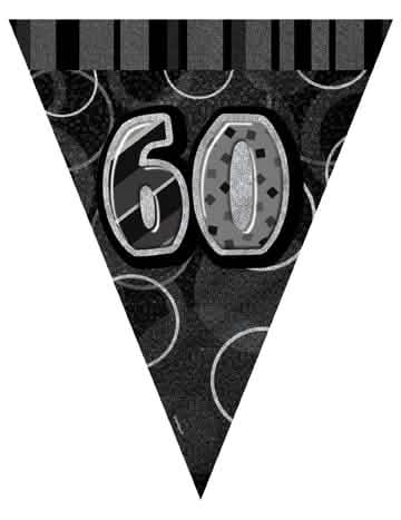 Ghirlandă de fanioane 60 ani pentru adult gri și negru