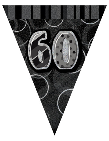 Guirlande de fanions 60 ans pour adulte gris et noir