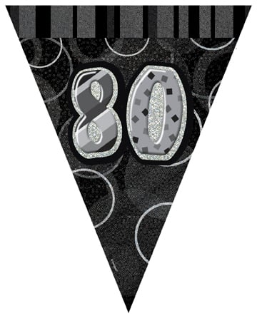 Ghirlandă cu stegulețe gri, vârstă 80 de ani, 3,6 m 