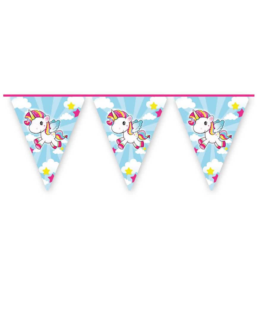 Guirlande fanions Licorne pour enfant bleu ciel et multicolore