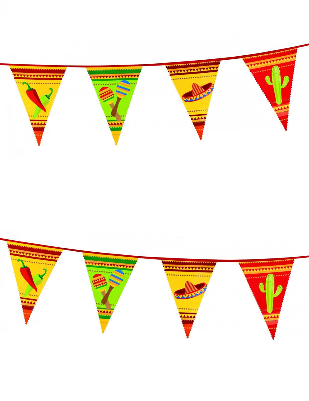 Ghirlandă de fanioane mexicane pentru petrecere multicoloră cu motive de ardei iuți și sombrero-uri