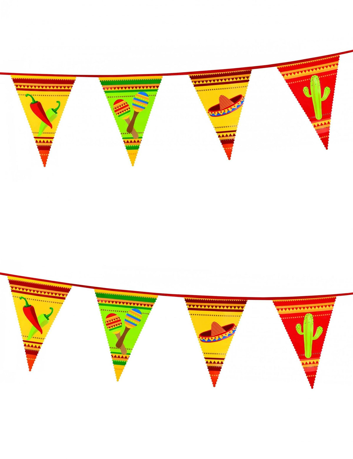Ghirlandă de fanioane mexicane pentru petrecere multicoloră cu motive de ardei iuți și sombrero-uri