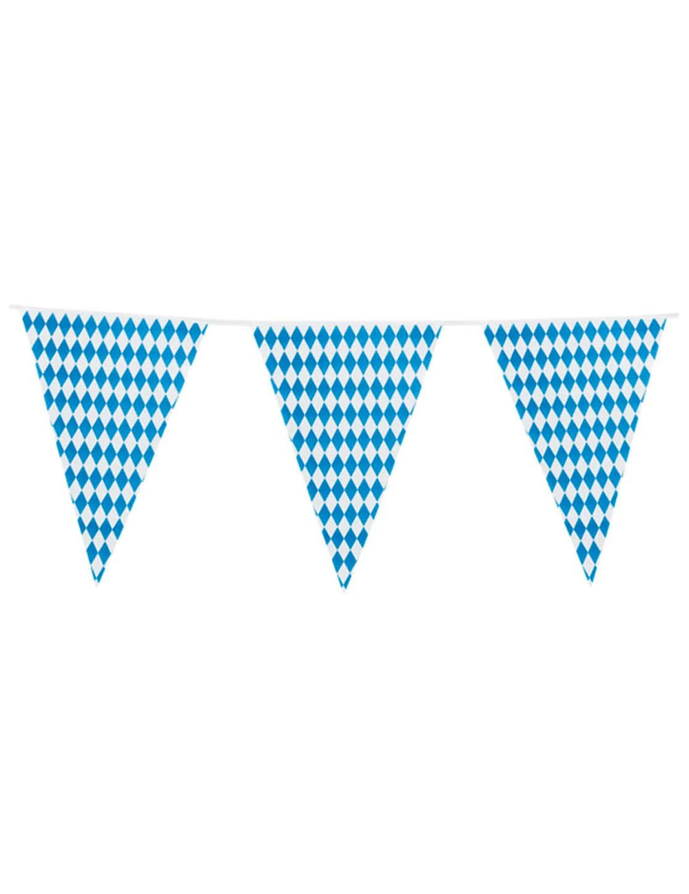 ghirlandă cu fanioane uriașe festivalul berii albastru și alb cu motive în romburi