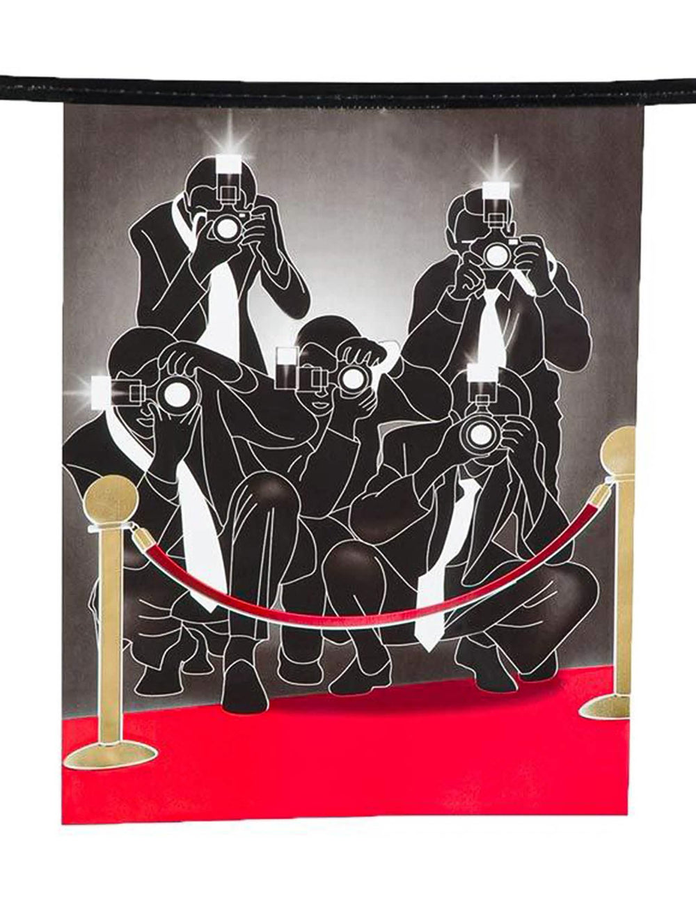 Detaliu al fanionului cu siluete de paparazzi ale ghirlandei cu fanioane din hârtie VIP pentru decorațiuni de cinema