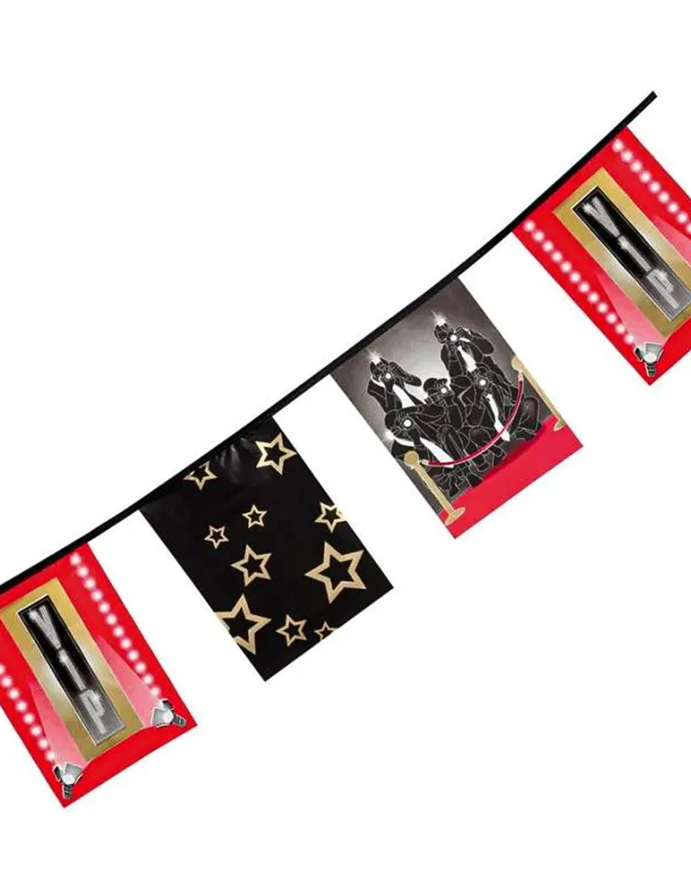 Ghirlandă de fanioane din hârtie VIP pentru decor de cinema roșu negru și auriu