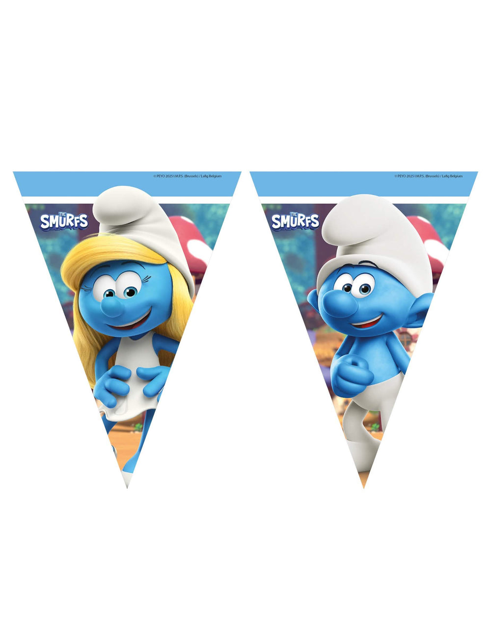Guirlande fanions Schtroumpf pour fête bleue avec la Schtroumpfette