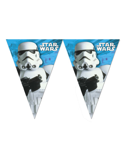 Guirlande fanions Stormtrooper Star Wars pour fête bleue et blanche