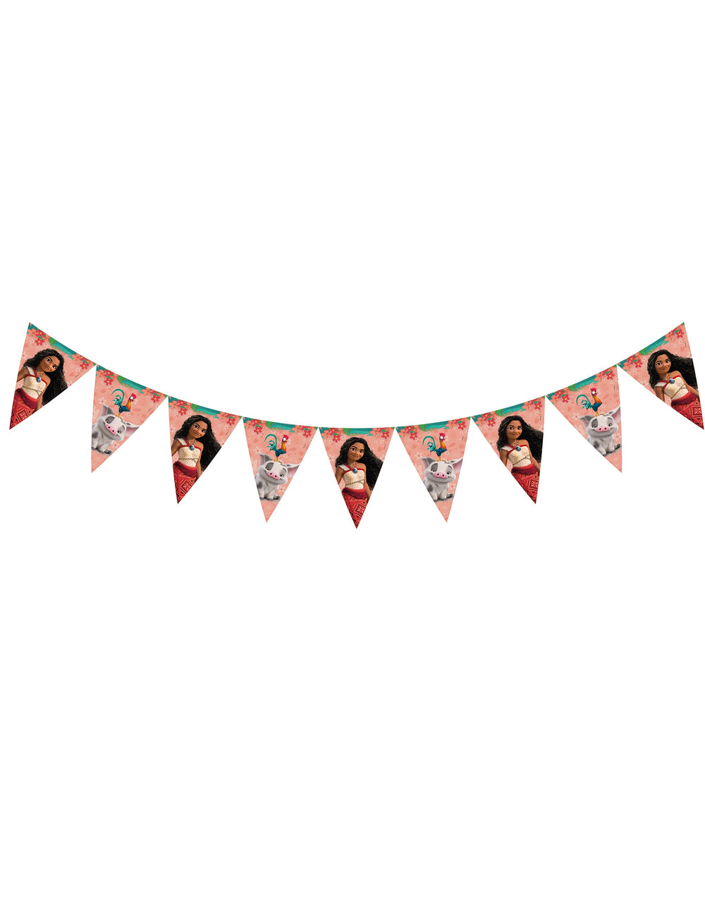 Guirlande fanions Vaiana 2 pour anniversaire rose avec motifs Vaiana et Pua