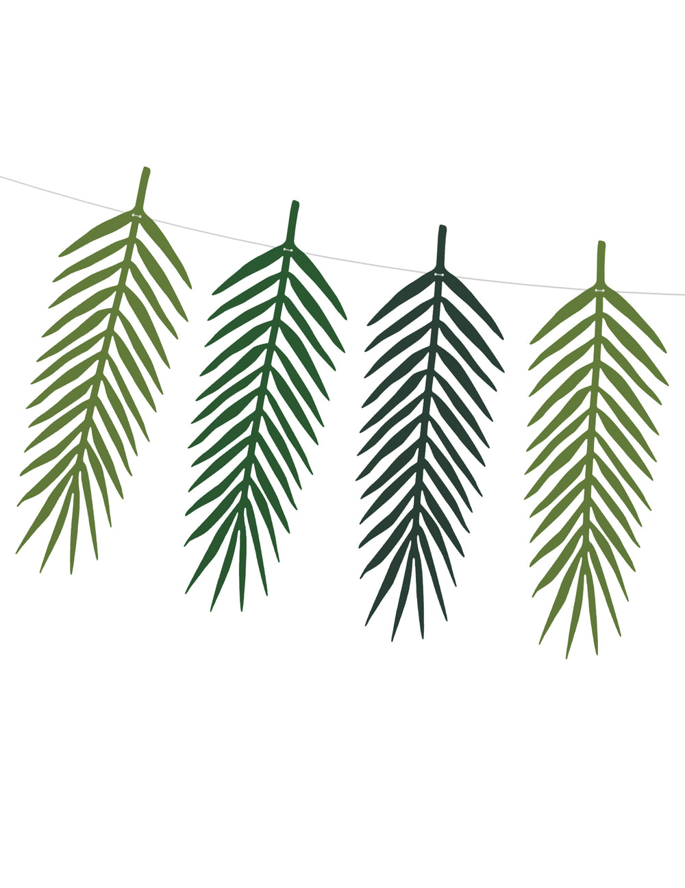 Détail des feuilles de palmier de la guirlande feuilles exotiques aloha