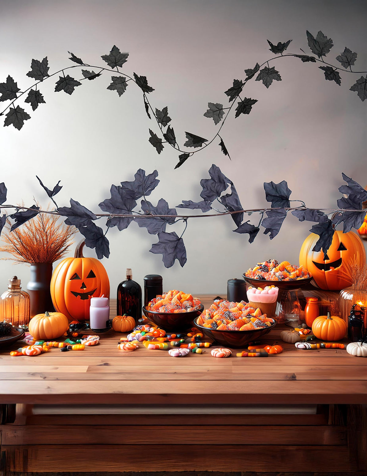 Mise en situation de la guirlande de feuilles décoration d'Halloween