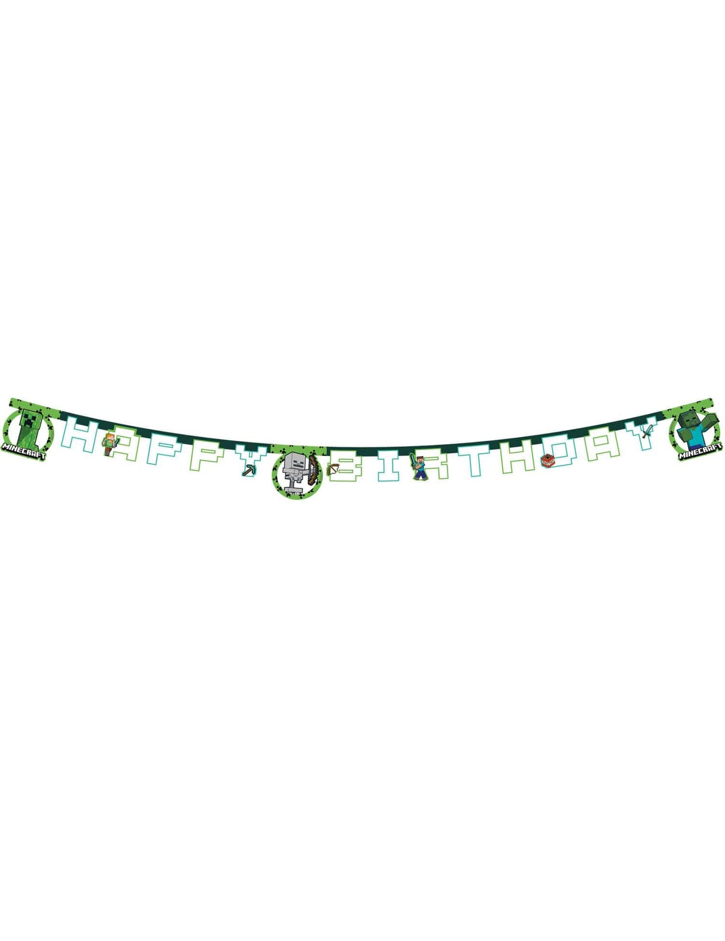 Guirlande Minecraft pour anniversaire enfant verte et blanche Happy Birthday