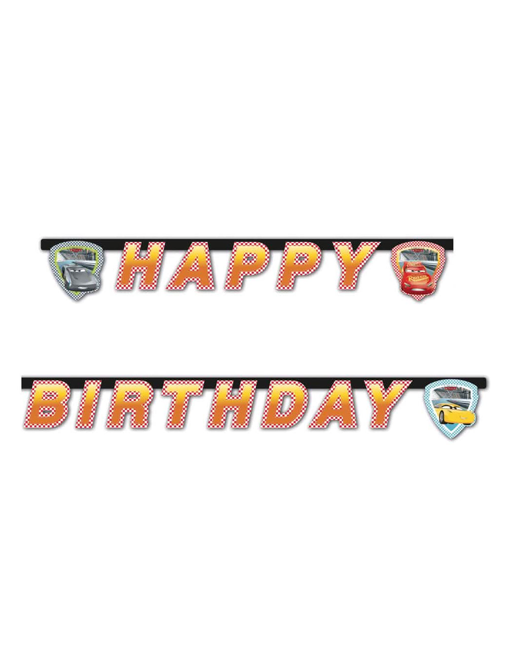 Ghirlandă Happy Birthday Cars 3™ pentru copil roșu cu motive în carouri