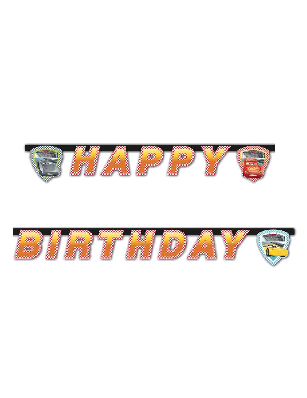 Ghirlandă Happy Birthday Cars 3™ pentru copil roșu cu motive în carouri