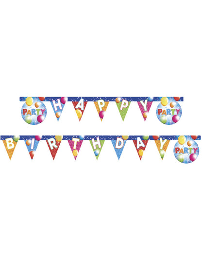 Ghirlandă de petrecere fabuloasă de 2 m cu fanioane și textură „La mulți ani”