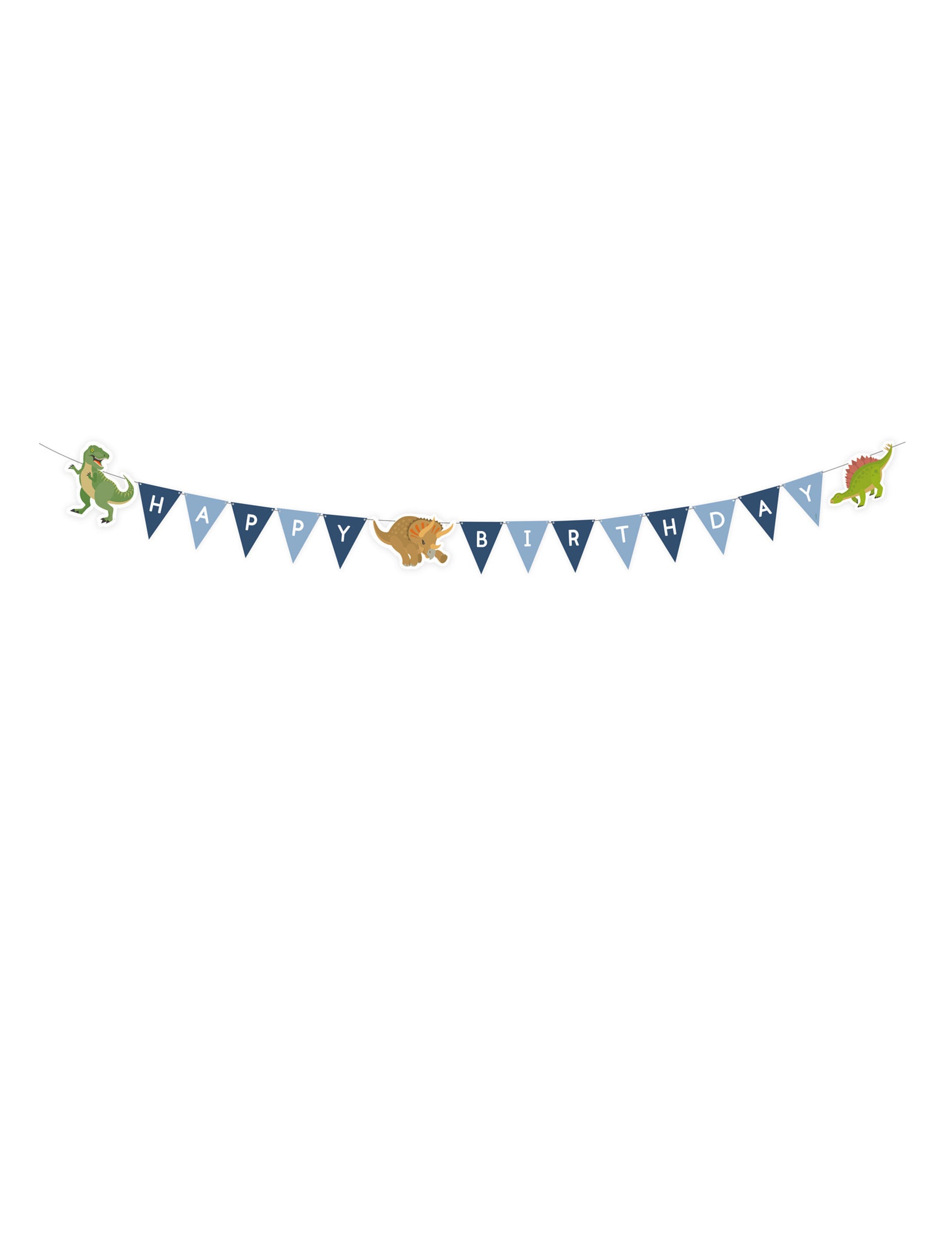 Guirlande à fanions Happy Birthday grands dinosaures pour enfant bleue