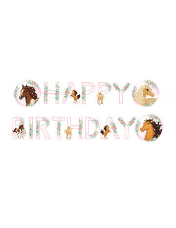 Guirlande happy birthday joli cheval 140 x 15 cm en carton