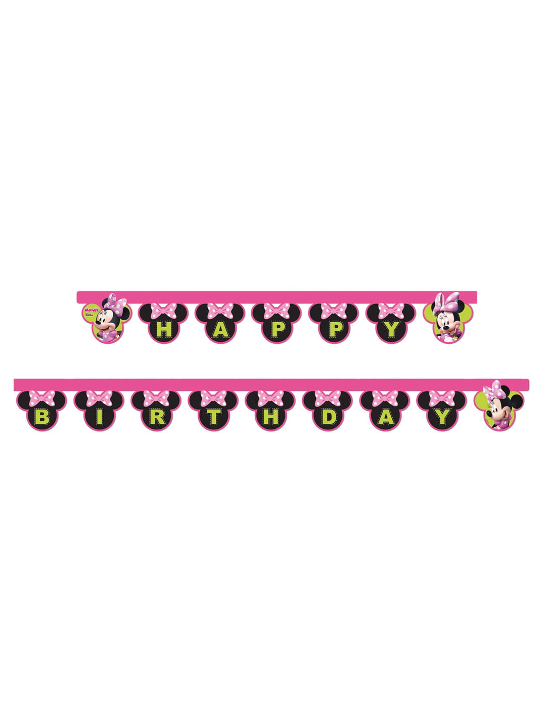 Guirlande happy birthday Minnie Happy pour enfant rose et noir de 2 mètres
