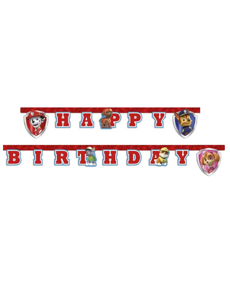 Ghirlandă Happy Birthday Pat'Patrouille pentru copil roșu
