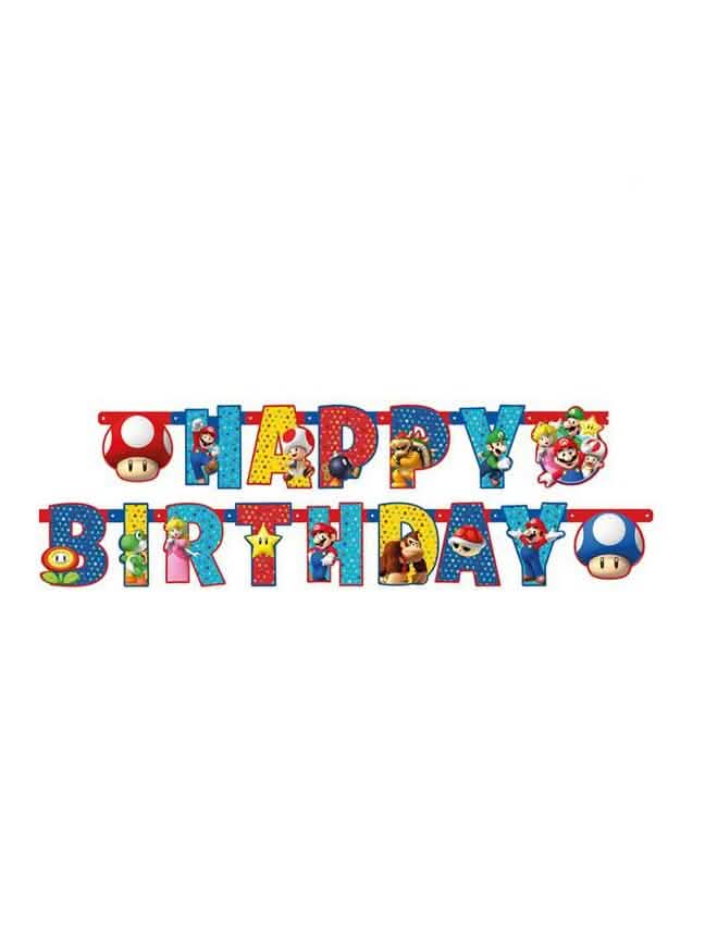 Guirlande Happy Birthday Super Mario pour enfant multicolore avec personnages