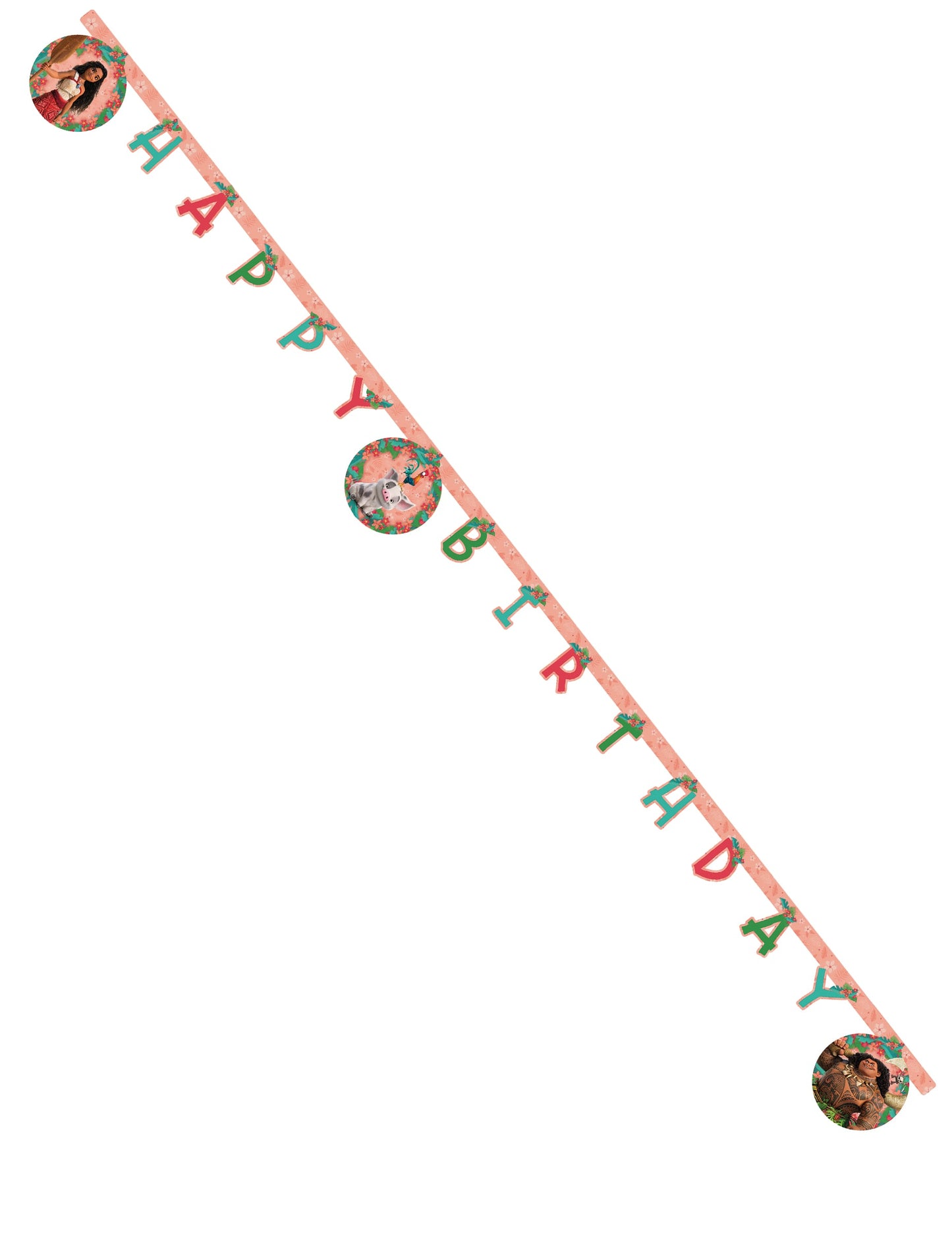 Guirlande Happy Birthday Vaiana 2 pour enfant rose avec personnages
