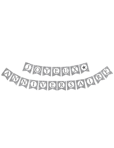 Guirlande Joyeux Anniversaire pour fête argent pailletée