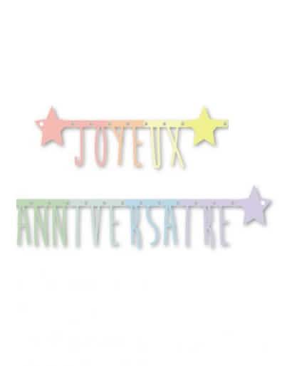 Ghirlandă articulată la mulți ani pastel multicolor cu stele