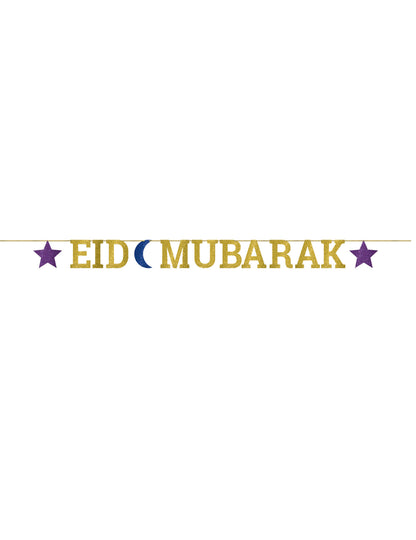 Ghirlandă de carton cu litere aurii pentru Eid Mubarak, 3,65 m