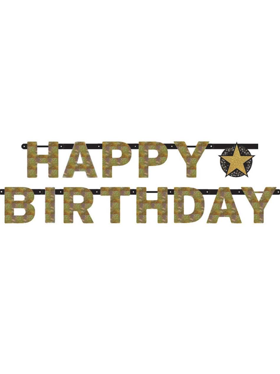 Ghirlandă de litere Happy Birthday Célébration Étincelante pentru petrecere din carton auriu