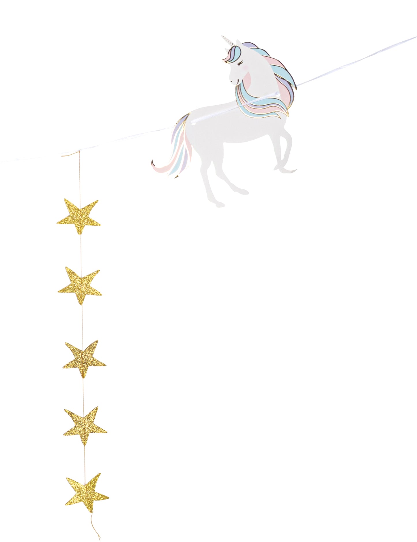 Guirlande licorne pastel et étoiles dorées 2 m pour anniversaire