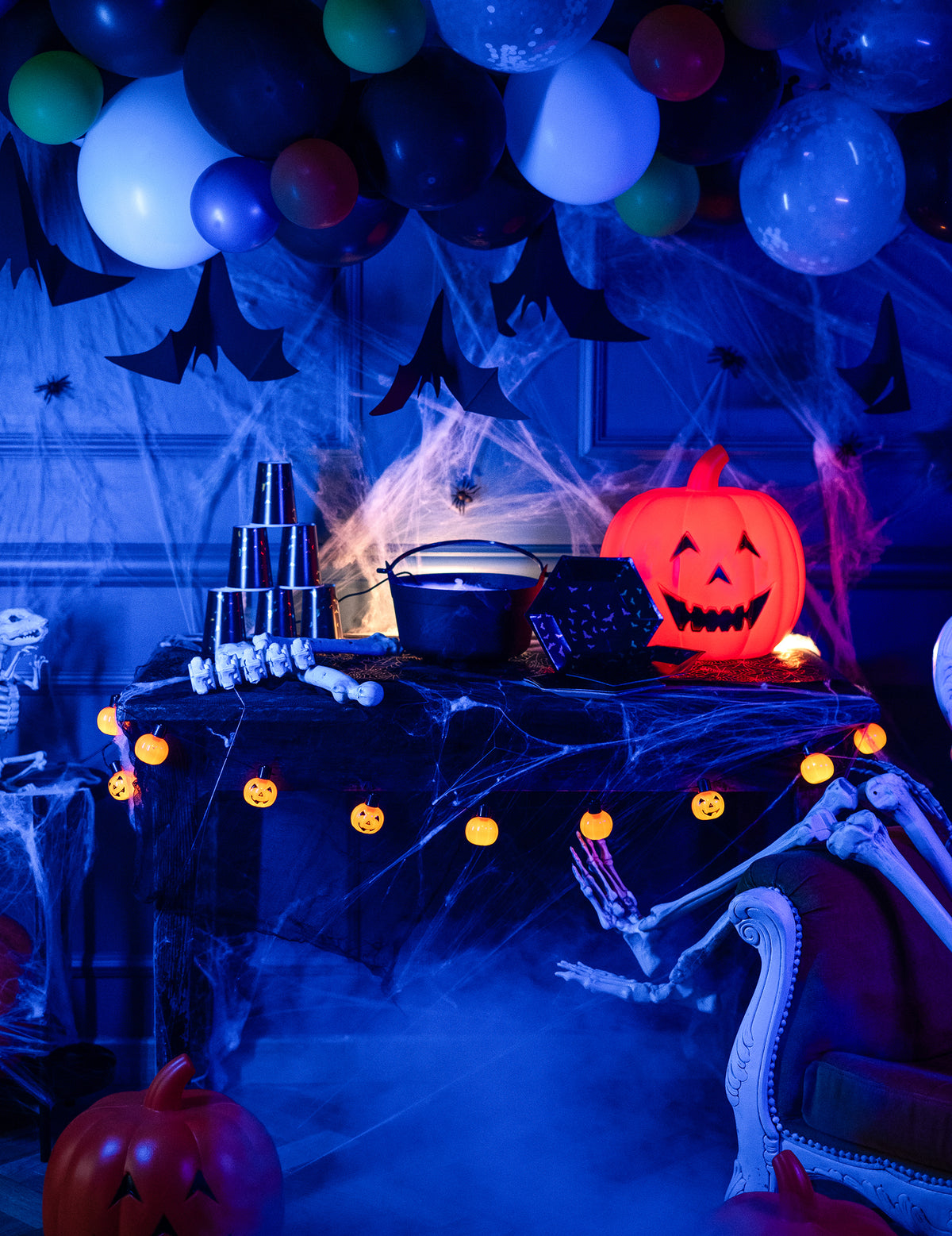 Mise en situation Halloween de la guirlande lumineuse citrouille