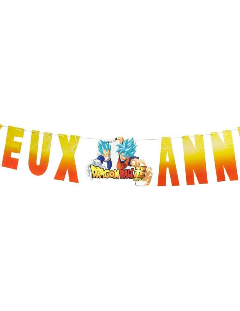 Vue rapprochée du message Joyeux Anniversaire de la guirlande papier Dragon ball Z