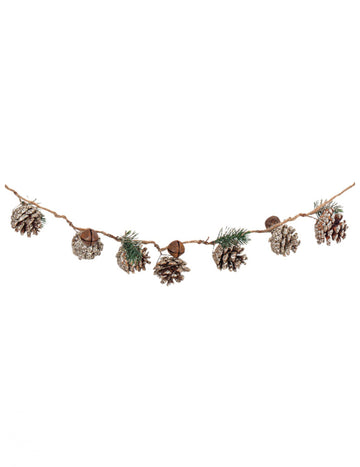 Ghirlandă strălucitoare din conuri de pin cu clopoței și un brad 130 cm pe o frânghie