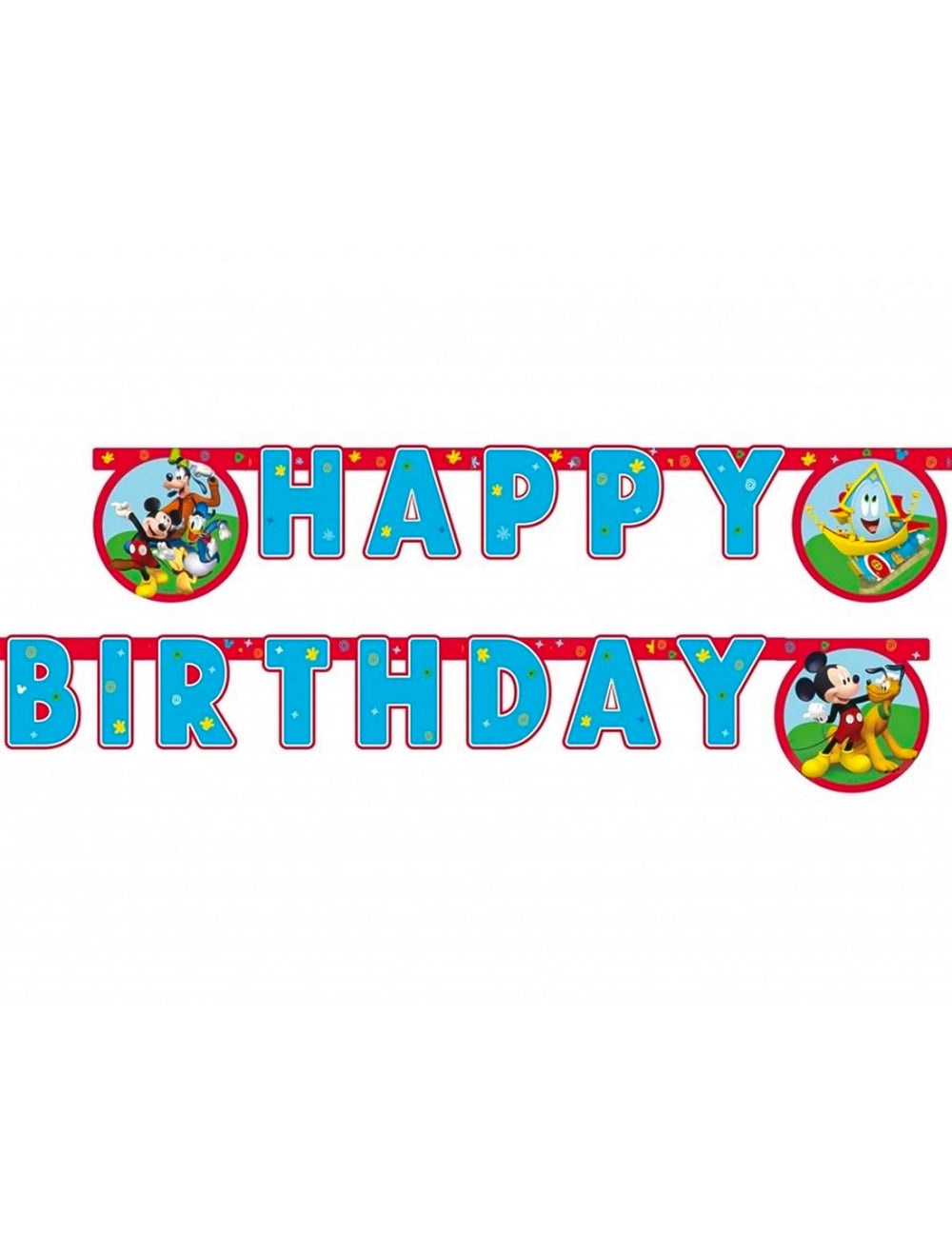 Guirlande Happy Birthday Mickey pour enfant bleue et rouge