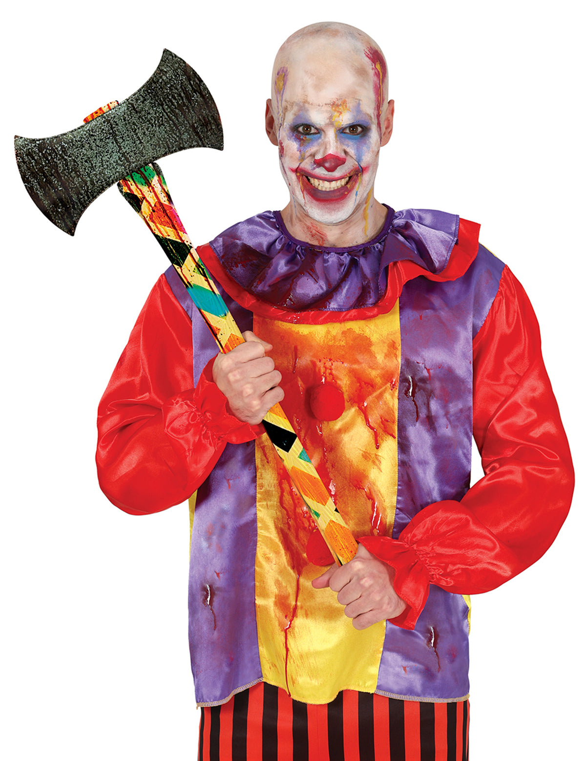 Hache de clown pour adulte multicolore à double tranchant ensanglanté