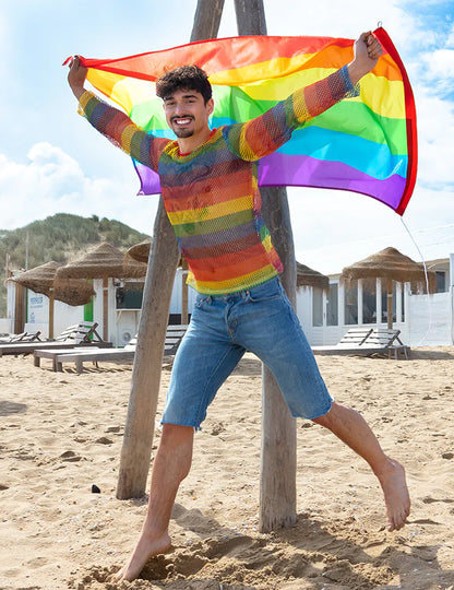 Haut résille arc en ciel homme