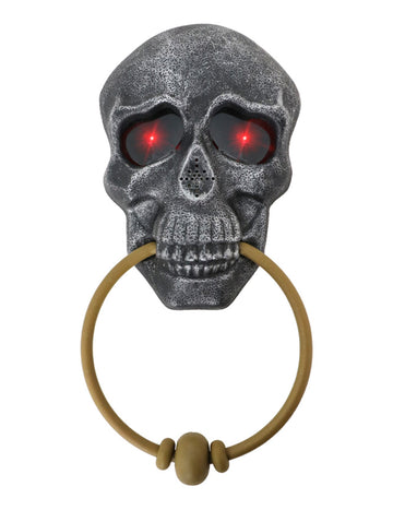 Ciocănel de ușă cu craniu, luminos și cu amplificare sonoră, de 27 cm