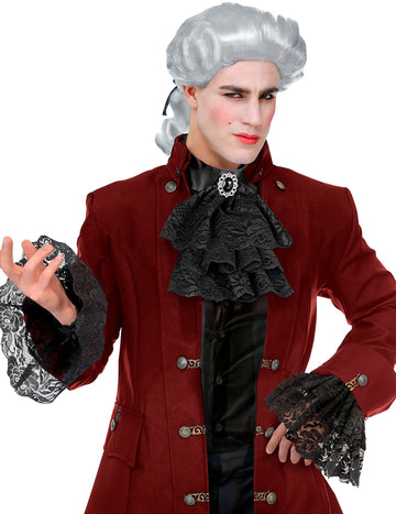 Jabot et manchettes dentelles noires adulte