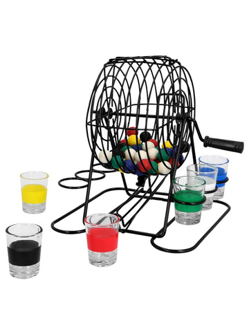 Jeu à boire bingo shots pour adulte noir avec boules et verres colorés