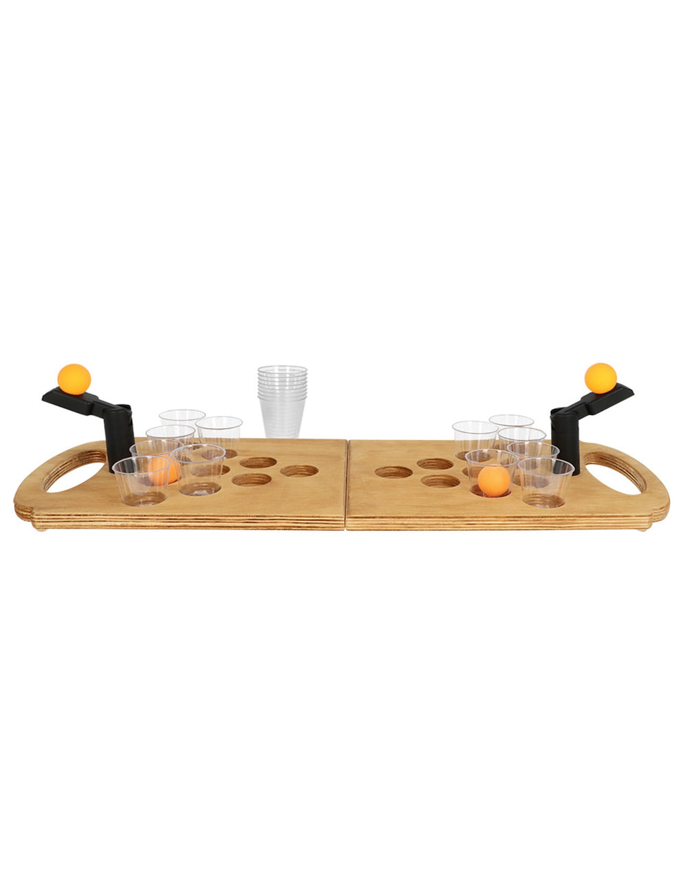 Jeu à boire shot pong pour adulte en bois avec mini catapultes et balles orange