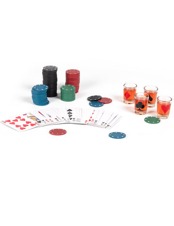 Jeu d'apéro drinking poker pour adulte multicolore avec verres à shooter et jetons
