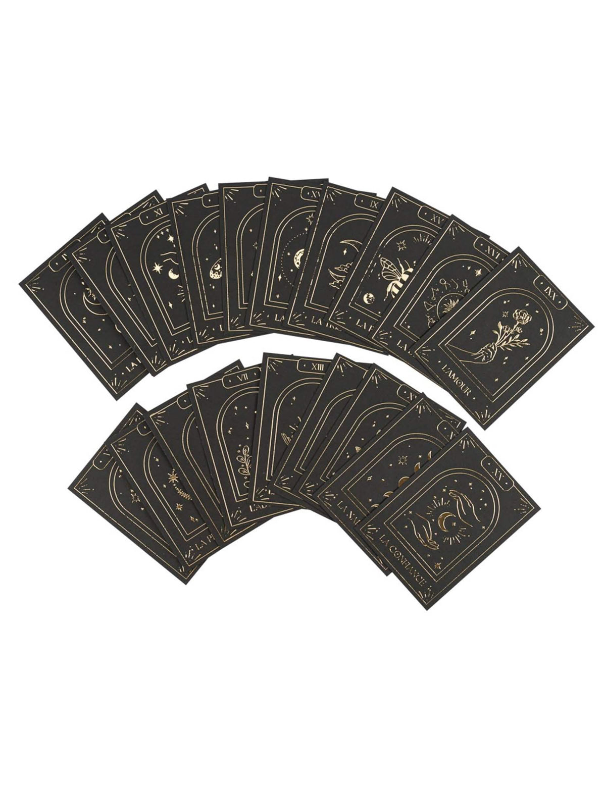 Set de 20 de cărți oracol divinatoriu Cosmic Spirit din hârtie neagră și aurie 8 x 11 cm