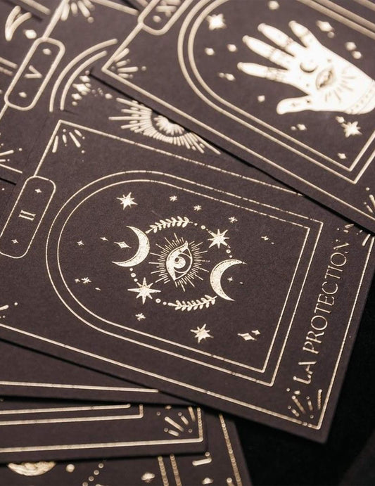 Set de 20 de cărți oracol divinatoriu Cosmic Spirit din hârtie neagră și aurie 8 x 11 cm