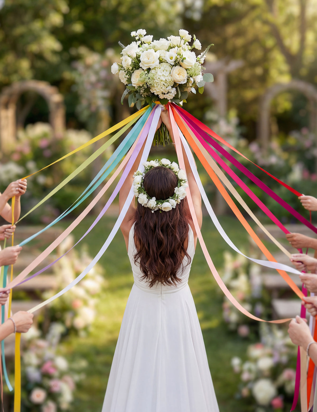 Joc cu panglici de nuntă, 15 panglici multicolore