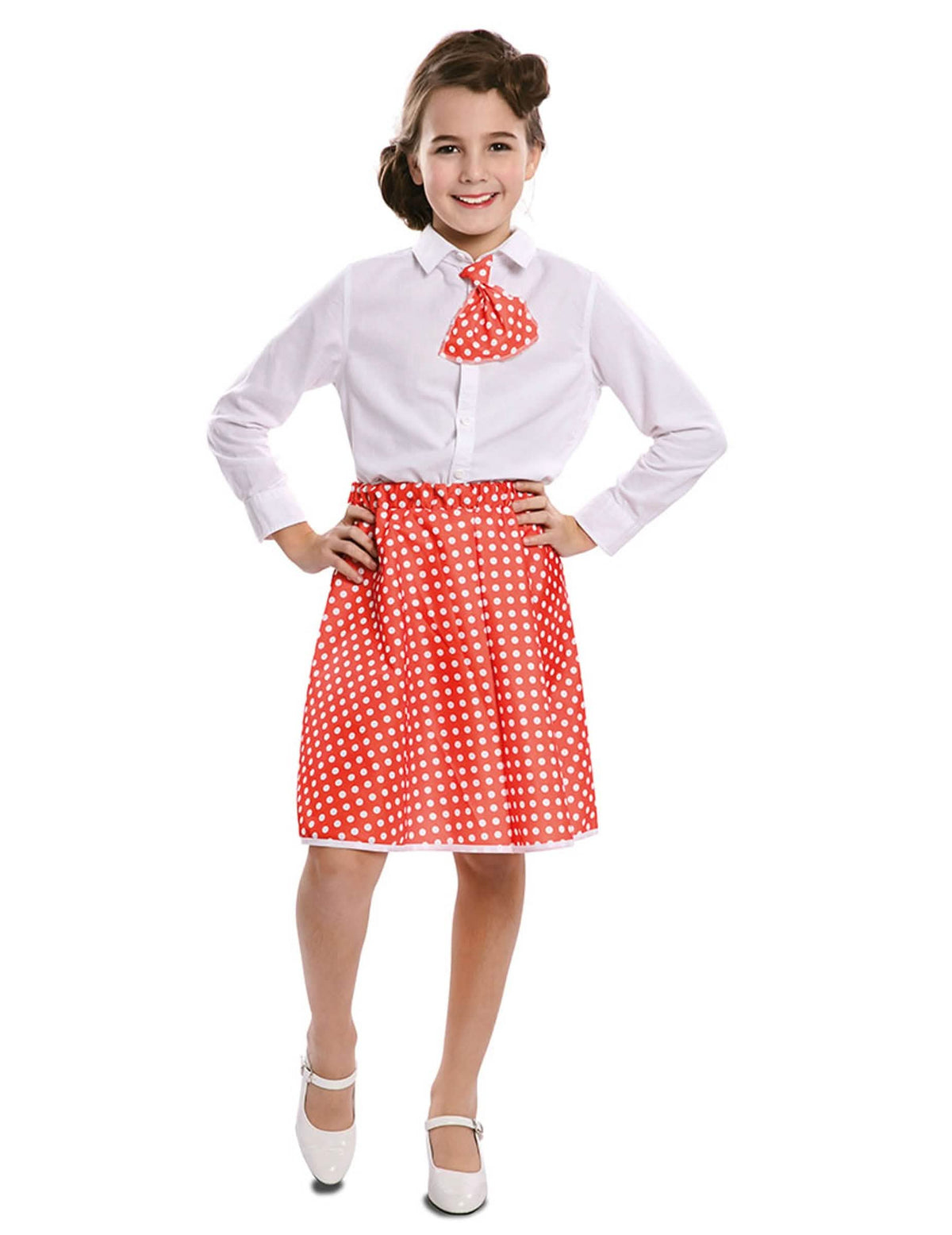 Fustă cu cravată pin-up pentru fată roșu cu buline albe