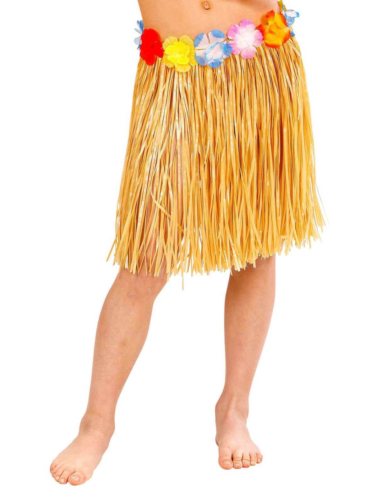 Jupe hawaïenne pour enfant paille naturelle avec ceinture à fleurs colorées