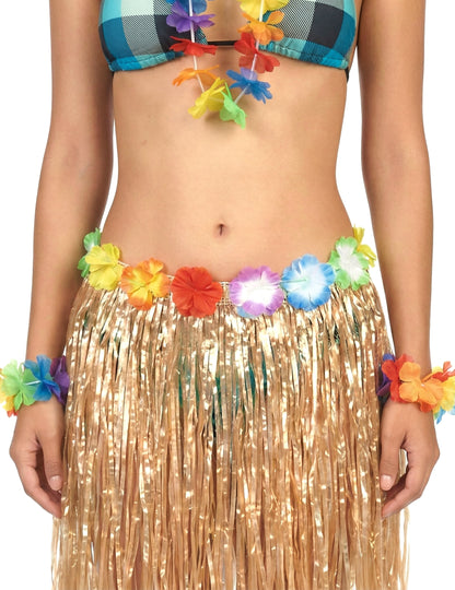 Detaliu al florilor la talia fustei hawaiene scurte din plastic pentru adult