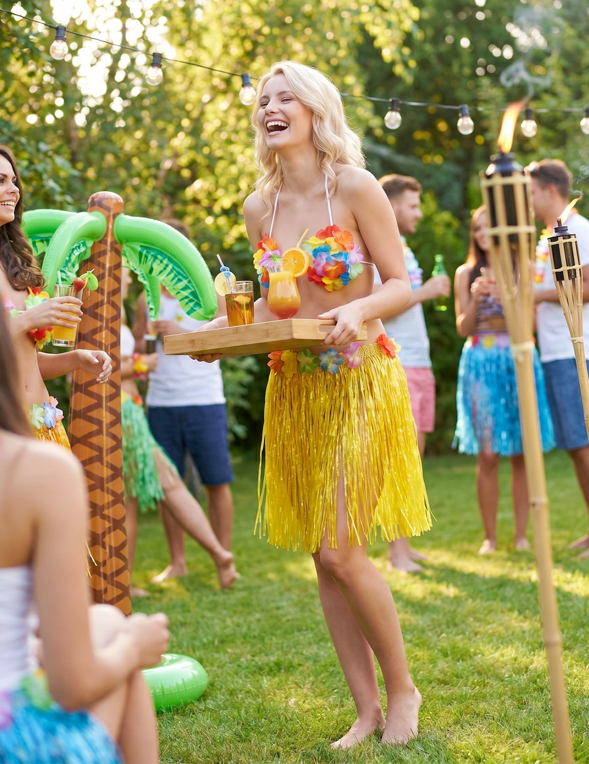 Fustă scurtă hawaiană adult galben
