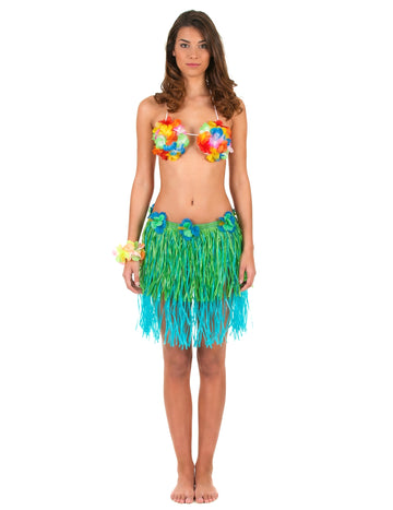 Fustă hawaiană scurtă și albastră cu flori adulte